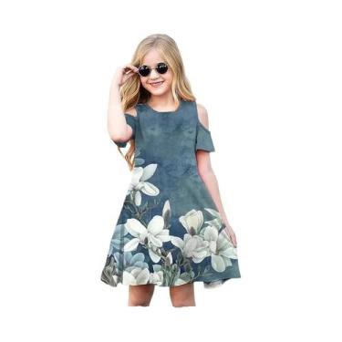 Imagem de Roupas infantis flor fora do ombro em torno do pescoço moda vestido ma