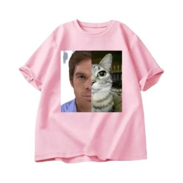 Imagem de Camiseta Unissex Engraçada Dexter Morgan Com Estampa De Gato, Manga Cu