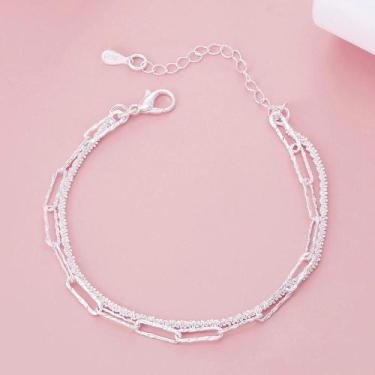 Imagem de Pulseira Feminina De Prata Esterlina 925 Com Corrente Dupla, Joia Eleg