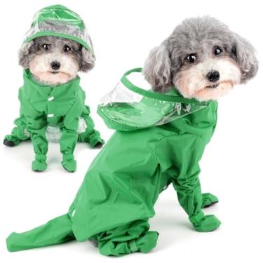 Imagem de Capa de chuva impermeável para cães com pernas para cães pequenos, poncho de chuva com capuz e botas de chuva de quatro pernas com capuz, roupa de chuva para animais de estimação (P, verde)
