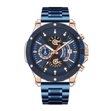 Imagem de Relógio De Quartzo Masculino Megir 2216 à Prova D'água Azul