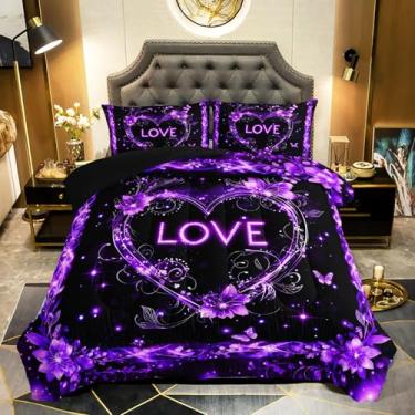 Imagem de QOOMO Conjunto de edredom Queen com estampa de galáxia roxa, 3 peças, para adolescentes, meninos, meninas, com 2 fronhas, macio e leve