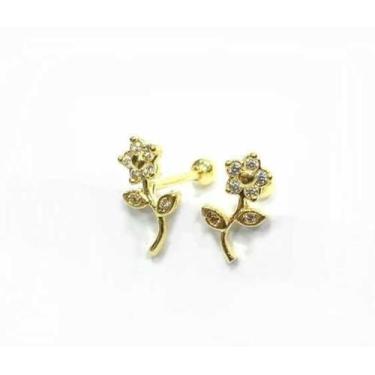 Imagem de Piercing Reto Cluster Flor Banhado Trágus Conch Hélix. - Piercing Art
