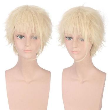 Imagem de Peruca de cosplay genérica, curta, loira, em camadas, com franja de 20