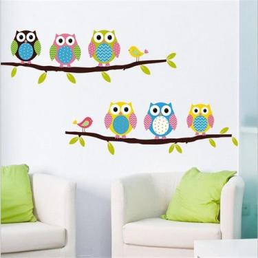Imagem de Adesivos de parede Cartoon Owl Colorful PVC 40x60cm removíveis - yiwei