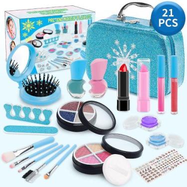 Imagem de Kit de maquiagem fingido para crianças e meninas, tema Frozen, 21 unid