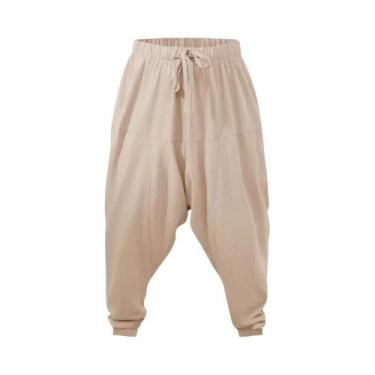 Imagem de Calças Harem Masculinas De Algodão E Linho, Corte Solto, Respirável, L