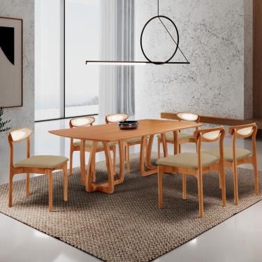 Imagem de Sala De Jantar Mesa Flora 180cm Tampo E 6 Cadeiras Noronha Ambar/imbuia Nat/cinam. Imbuia