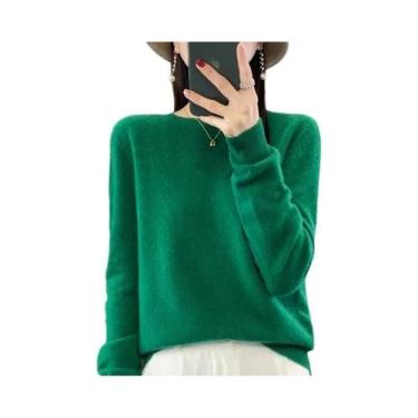 Imagem de Pulôver Feminino 100% Lã Merino Cashmere Com Gola Redonda E Manga Long