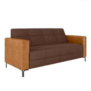 Imagem de Sofá Living Decorativo Houston 2 Lugares 200cm Pés em Metal Veludo/ PU Marrom/ Caramelo G33 - Gran Belo