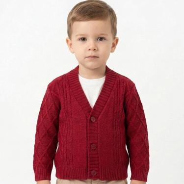 Imagem de Casaco de Losango Tricô Kids Trança Canelado Vermelho