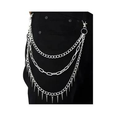 Imagem de Calças Unissex Estilo Punk Rock Gótico Com Correntes Em Camadas, Ponta