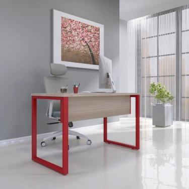 Imagem de Escrivaninha Mesa Escritório X 150cm Industrial Castanheira E Vermelho