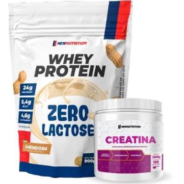 Imagem de Combo Suplementos Whey Protein Zero Lactose 900g Amendoim + Creatina Monohidratada 300g...