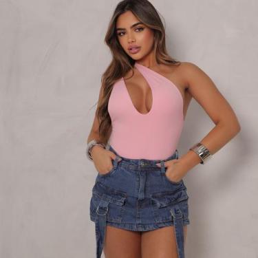 Imagem de Short Saia Jeans Feminino Estilo Cargo com Bolsos Frontais e Cinto de 