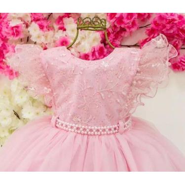 Imagem de Vestido rosa bebe flor jardim festa infantil realeza batizado luxo RN 