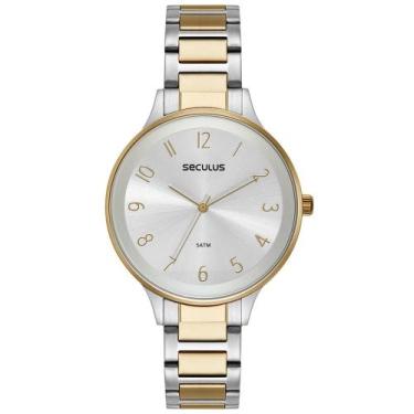 Imagem de Relógio SECULUS Feminino Vidro Abaulado Prata e Dourado 77184LPSVBS3