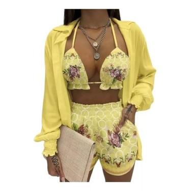 Imagem de N-I0310-Conjunto Feminino Chique Short Blusa Top Verão Florido 301z - 