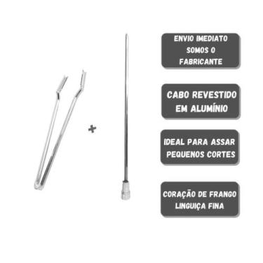 Imagem de Pegador De Carnes Inox Mais Espetinho Coração 60cm Churras - INOX LAUR
