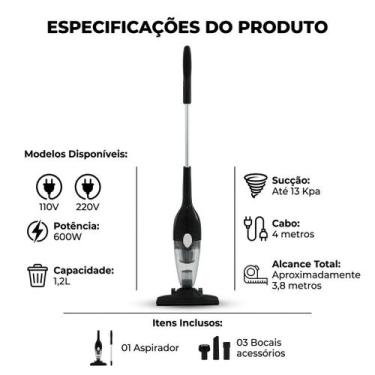 Imagem de Aspirador de Pó Elétrico 2 em 1 600W Portátil Vertical Alta Potência C