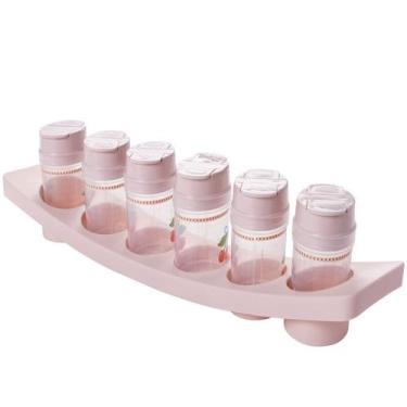 Imagem de Porta temperos de plástico com suporte decorado rosa Plasutil ref.4540
