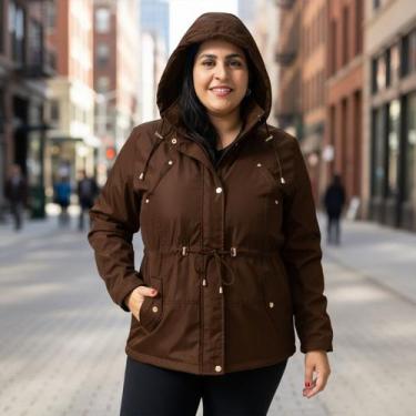 Imagem de Jaqueta Parka Plus Size Feminina Casaco Capuz Pelinho Frio COR:MARROM 