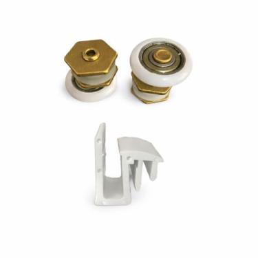 Imagem de Kit 2 Roldanas Excêntricas e 1 Guia Deslizante em Nylon Para Porta Box de Vidro Temperado 8mm