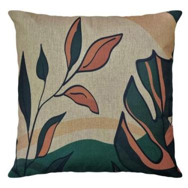 Imagem de Almofada Linho Amarela/Laranja/Verde Floral Geometria 45x45 - M3 Decor