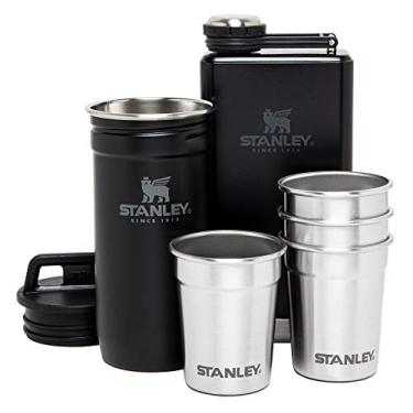 Imagem de Stanley, Conjunto de presente de vidro e cantil de aço inoxidável, pacote para aventuras ao ar livre com 4 copos de shot de metal, frasco de uísque de 236 ml e estojo de transporte, Preto fosco