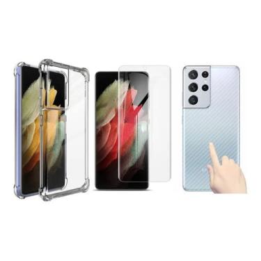 Imagem de Kit Capa Anti Impacto, Película de Gel e Skin Carbono Para Galaxy S21 Plus - Jodda
