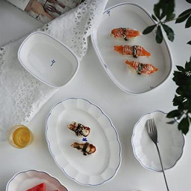 Imagem de Prato de macarrão de cerâmica de renda, pratos de jantar para salada, utensílios de mesa de cozinha, acessórios para sala de jantar, prato de jantar (cor: três folhas (15 cm))