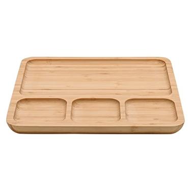 Imagem de Mimo Style Petisqueira Retangular Ecokitchen de Bambu com 4 Divisórias. Ideal para Petiscos e Fondue, use com Vegetais, Frutas ou Aperitivos - Leve, Resistente e 100% Ecológico