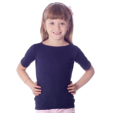 Imagem de Blusa Infantil Feminina com Proteção UV Azul Marinho Meia Manga Decote Canoa