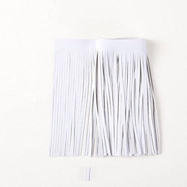Imagem de Meetee 2 metros 15 cm x 3 mm couro camurça borla renda engrossar fita para bolsa bagagem acessórios de roupas manual decoração diy, branco, couro, 3 mm