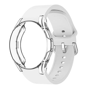 Imagem de Pulseira de relógio de 20 mm, compatível com Samsung Galaxy Watch 5 44 mm, pulseira de silicone fina macia com TPU capa de relógio de cobertura total para Galaxy Watch 4 44 mm feminina masculina pulseira esportiva de substituição, branca