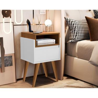 Imagem de Mesa de Cabeceira Pés Palito Evora Branco / Nature - Comprar Moveis em Casa