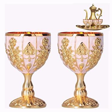 Imagem de 2 pe?as de ta?a c¨¢lice real em relevo, ta?as inquebr¨¢veis ??de tamanho pequeno ta?a de ouro europeu de ta?a de vinho vintage para decora??o cole??o de casa (branco dourado)