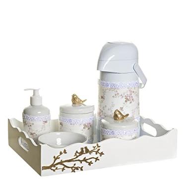 Imagem de Potinho de Mel Kit Higiene Pássaros Com 6 Peças Capa E Nome Do Bebê Quarto Bebê Menina Rosa
