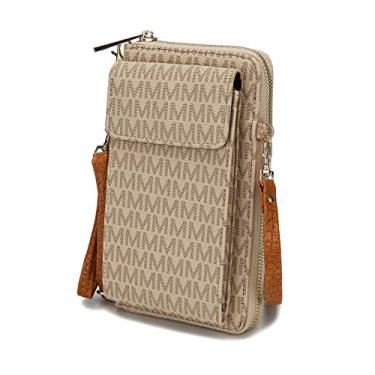 Imagem de Bolsa carteira feminina para celular transversal MKF – Bolsa de couro PU com vários bolsos, alça de pulso, Beige Mala, Small