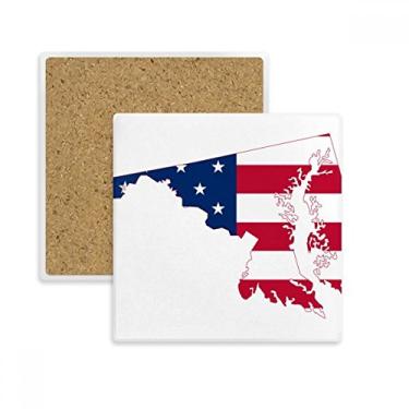 Imagem de Maryland Mapa dos EUA Estrelas Listras Bandeira Forma Quadrada Porta-copos Porta-copos Caneca Suporte de Subplaca Pedra de Isolamento