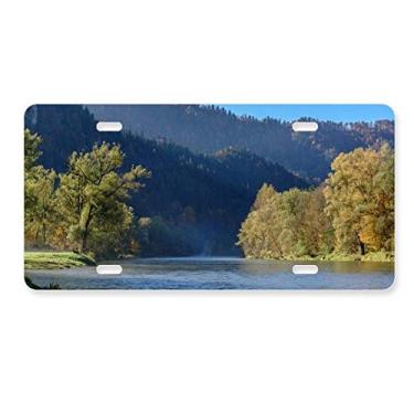 Imagem de DIYthinker Placa de carro River Mountain Hill Forest Reflection para decoração de carro de aço inoxidável