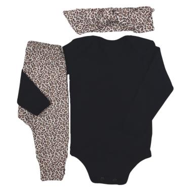 Imagem de Conjunto Body Manga Longa e Calça Suedine Mijão Culote Oncinha + Faixa - Roupa Bebê Menina-Masculino