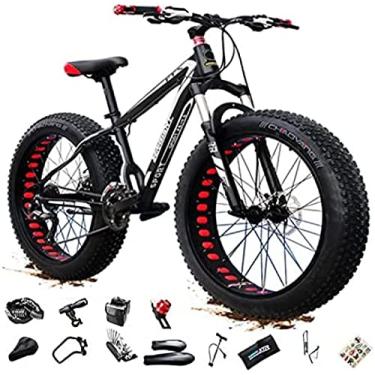 Imagem de Bicicleta de montanha, bicicleta de montanha de 26 polegadas MTB Fatbike para adultos, bicicleta de trilha de montanha com pneu gordo, bicicleta de velocidade 27/30, suspensão total dupla, f