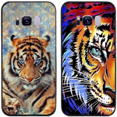 Imagem de 2 peças coruja lobo leão tigre gato pilha golfinhos pug husky cão dinossauro panda capa de telefone traseira gel TPU para Samsung Galaxy S8+ (tigre)