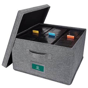 Imagem de TWAVETREE Caixa de armazenamento VHS com tampa, capa prática com etiquetas de índice, suporte VHS de 35 x 33 x 21 cm para armazenar até 42 fitas - cinza