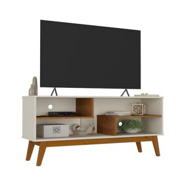 Imagem de Rack Nature 1.36 Tv 40 42 43 50 55 Polegadas Nichos Prateleiras Pés Madeira Decoração Sala Estar Vintage Off White/Cinamomo - Lojas RPM