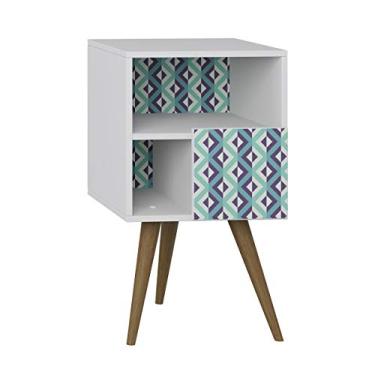 Imagem de Mod Retro Mesa de cabeceira com Porta 1008 Be Life Branco/Estampa Azul 400X710X350 mm