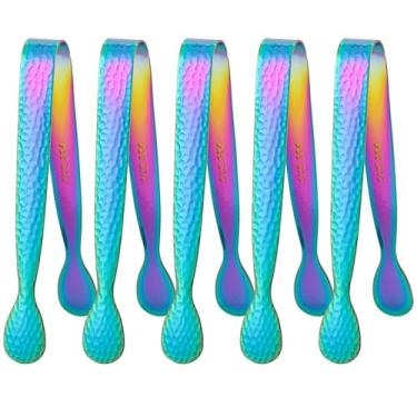 Imagem de Tbestmax 5 pinças de gelo mini pinças de cubo de açúcar 304 aço inoxidável pequenas 10 cm para festa e bar (cor arco-íris)