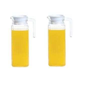 Imagem de 2 Jarras de Vidro Com Tampa De Plástico Para Sucos Bebidas 1L