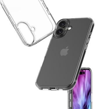 Imagem de LUVVITT Clearview Capa híbrida transparente para iPhone 16 (2024) - fina, leve, resistente a arranhões PC traseira e amortecedor de TPU com absorção de choque com câmera elevada e proteção de tela -